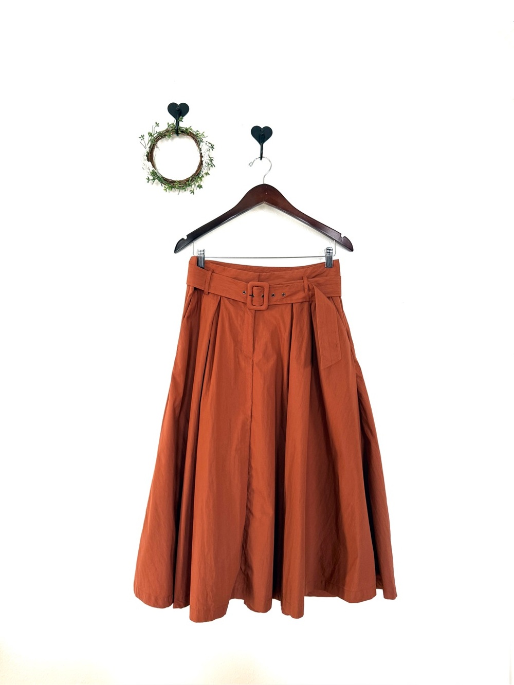 Worthington Women’s Size 6 Rust Brown Midi A-Line Skirt Belted Cotton Nylon